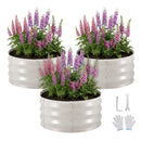 VEVOR 3 gab. cinkotas paaugstinātās dārza dobes 60 × 60 × 30 cm, apaļas metāla stādīšanas kastes bez apakšas ar cimdiem, Alu-cinka materiāls, ziedu, dārzeņu un garšaugu audzēšanai, bēša krāsa