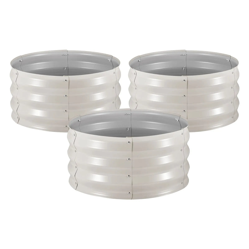 VEVOR 3 gab. cinkotas paaugstinātās dārza dobes 60 × 60 × 30 cm, apaļas metāla stādīšanas kastes bez apakšas ar cimdiem, Alu-cinka materiāls, ziedu, dārzeņu un garšaugu audzēšanai, bēša krāsa