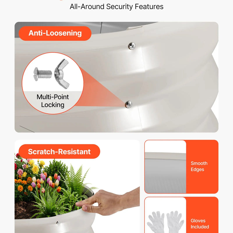 VEVOR 3 gab. cinkotas paaugstinātās dārza dobes 60 × 60 × 30 cm, apaļas metāla stādīšanas kastes bez apakšas ar cimdiem, Alu-cinka materiāls, ziedu, dārzeņu un garšaugu audzēšanai, bēša krāsa