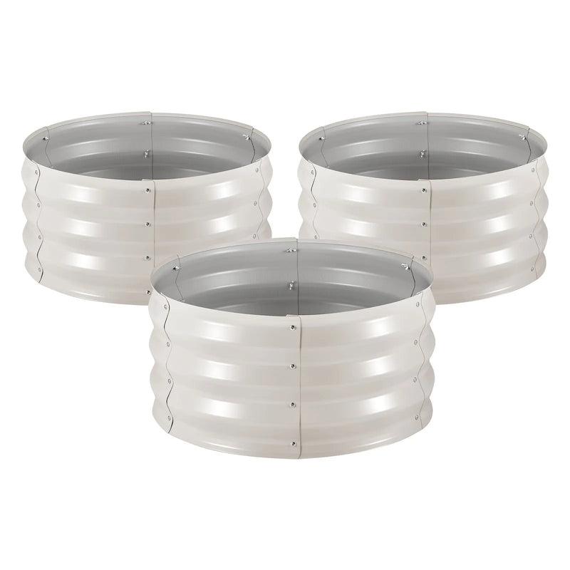 VEVOR 3 gab. cinkotas paaugstinātās dārza dobes 60 × 60 × 30 cm, apaļas metāla stādīšanas kastes bez apakšas ar cimdiem, Alu-cinka materiāls, ziedu, dārzeņu un garšaugu audzēšanai, bēša krāsa