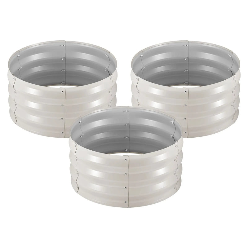 VEVOR 3 gab. cinkotas paaugstinātās dārza dobes 60 × 60 × 30 cm, apaļas metāla stādīšanas kastes bez apakšas ar cimdiem, Alu-cinka materiāls, ziedu, dārzeņu un garšaugu audzēšanai, bēša krāsa