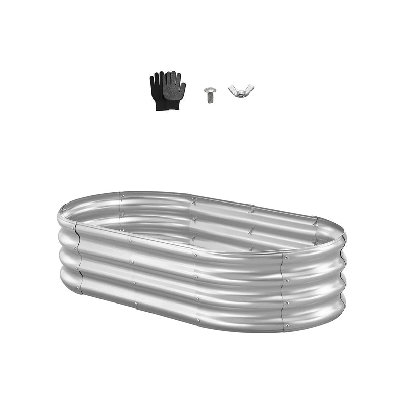 VEVOR metāla paaugstinātā dārza dobe 1,2 × 0,6 × 0,3 m, ovāla cinkota stādīšanas kaste ar atvērtu apakšu, liela stādāmā dobe dārzeņiem, ziediem un sukulentiem, cinkota krāsa