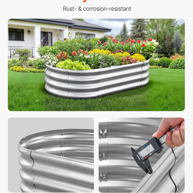 VEVOR metāla paaugstinātā dārza dobe 1,2 × 0,6 × 0,3 m, ovāla cinkota stādīšanas kaste ar atvērtu apakšu, liela stādāmā dobe dārzeņiem, ziediem un sukulentiem, cinkota krāsa