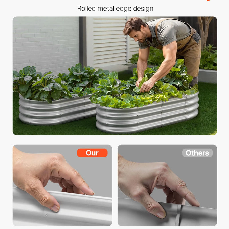VEVOR metāla paaugstinātā dārza dobe 1,2 × 0,6 × 0,3 m, ovāla cinkota stādīšanas kaste ar atvērtu apakšu, liela stādāmā dobe dārzeņiem, ziediem un sukulentiem, cinkota krāsa