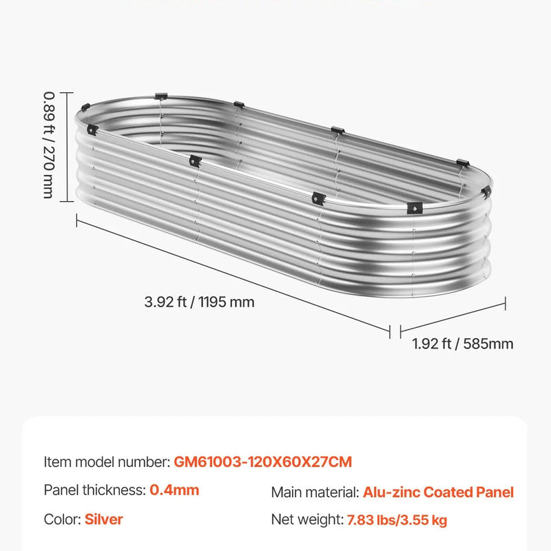Metāla paaugstinātā dārza dobe 122 × 61 × 30 см āra cinkota stādīšanas kaste sudraba krāsā