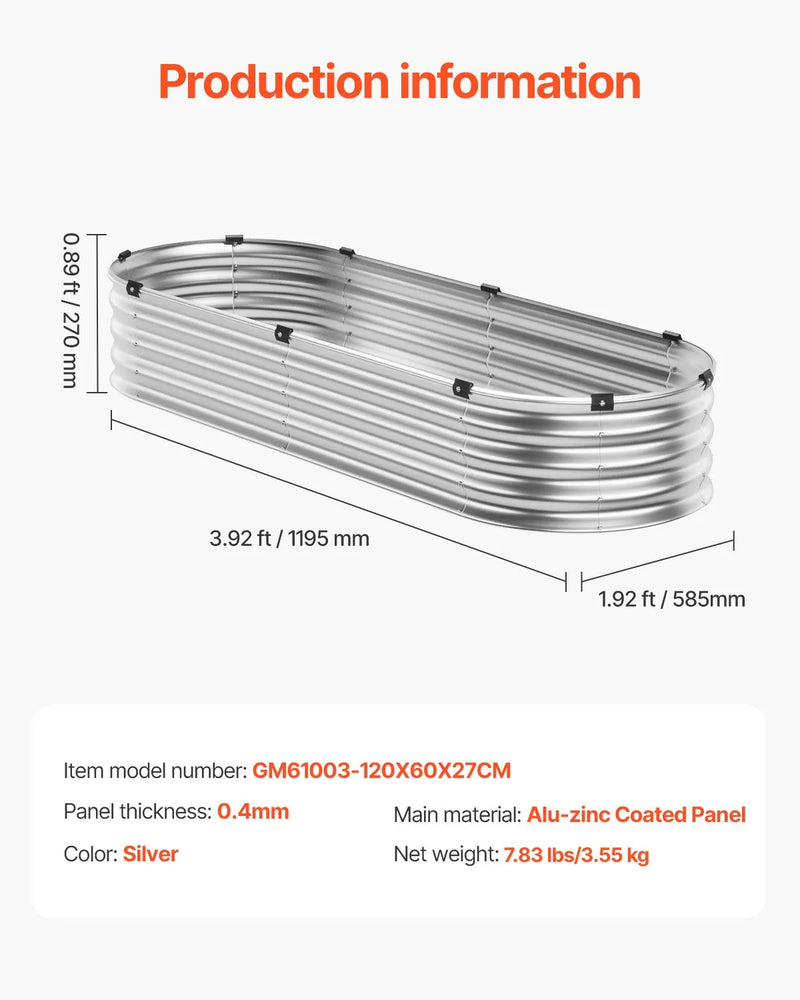 Metāla paaugstinātā dārza dobe 122 × 61 × 30 cm āra cinkota stādīšanas kaste sudraba krāsā