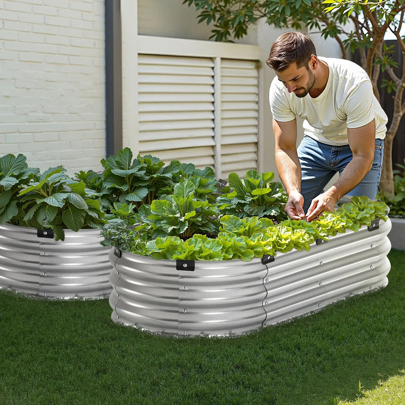 Metāla paaugstinātā dārza dobe 122 × 61 × 30 cm āra cinkota stādīšanas kaste sudraba krāsā