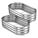 VEVOR cinkotas paaugstinātās dārza dobes 2 gab., 1200 × 600 × 300 mm, ovālas metāla stādīšanas kastes ar atvērtu apakšu, komplektā cimdi, alu-cinka pārklājums, ziedu un dārzeņu audzēšanai, sudraba krāsā