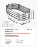 VEVOR cinkotas paaugstinātās dārza dobes 2 gab., 1200 × 600 × 300 mm, ovālas metāla stādīšanas kastes ar atvērtu apakšu, komplektā cimdi, alu-cinka pārklājums, ziedu un dārzeņu audzēšanai, sudraba krāsā