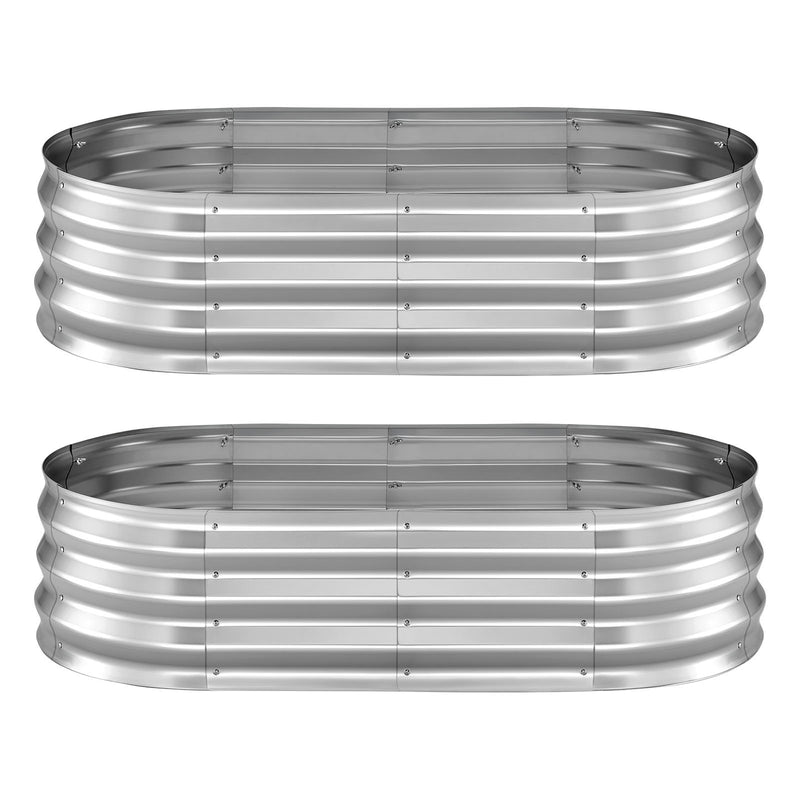 VEVOR cinkotas paaugstinātās dārza dobes 2 gab., 1200 × 600 × 300 mm, ovālas metāla stādīšanas kastes ar atvērtu apakšu, komplektā cimdi, alu-cinka pārklājums, ziedu un dārzeņu audzēšanai, sudraba krāsā