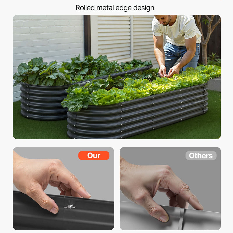 VEVOR metāla paaugstinātā dārza dobe 2,0 x 0,6 x 0,4 m, ovāla Galvalume tērauda stādīšanas kaste ar atvērtu apakšu dārzeņiem, ziediem un sukulentiem, tumši pelēka