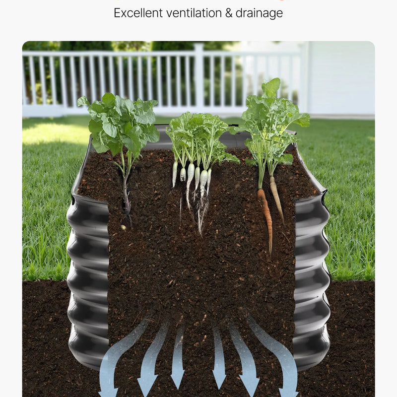 VEVOR metāla paaugstinātā dārza dobe 2,0 x 0,6 x 0,4 m, ovāla Galvalume tērauda stādīšanas kaste ar atvērtu apakšu dārzeņiem, ziediem un sukulentiem, tumši pelēka