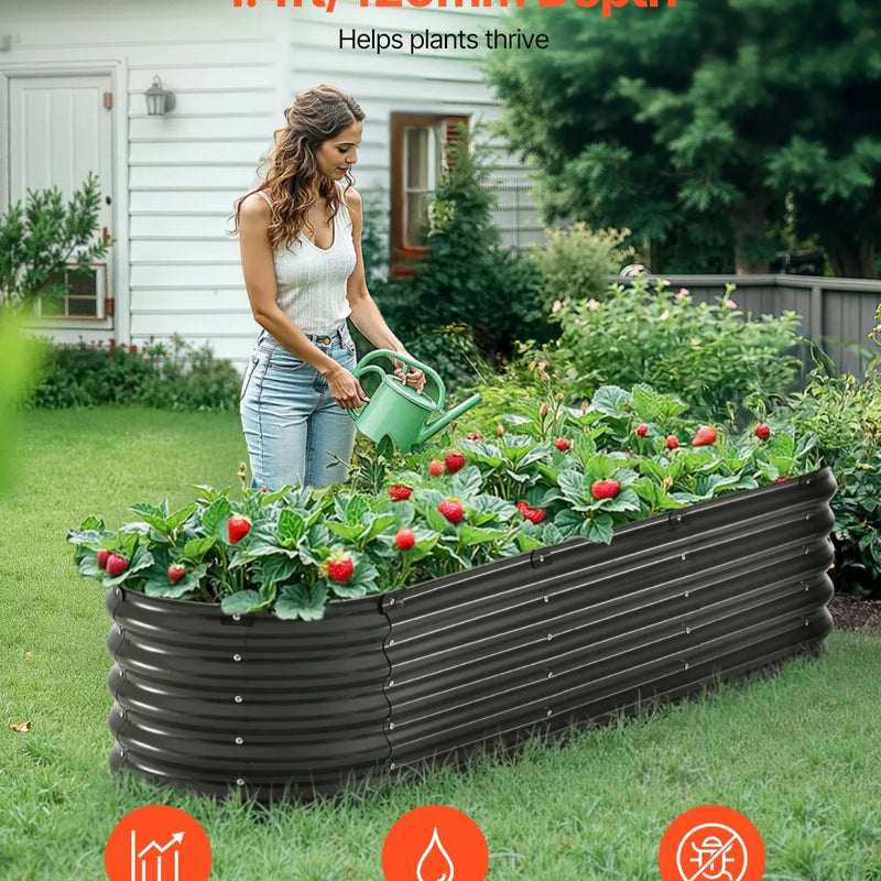 Metāla paaugstinātā dārza dobe 199 × 60 × 43 cm cinkota stādīšanas kaste tumši pelēka