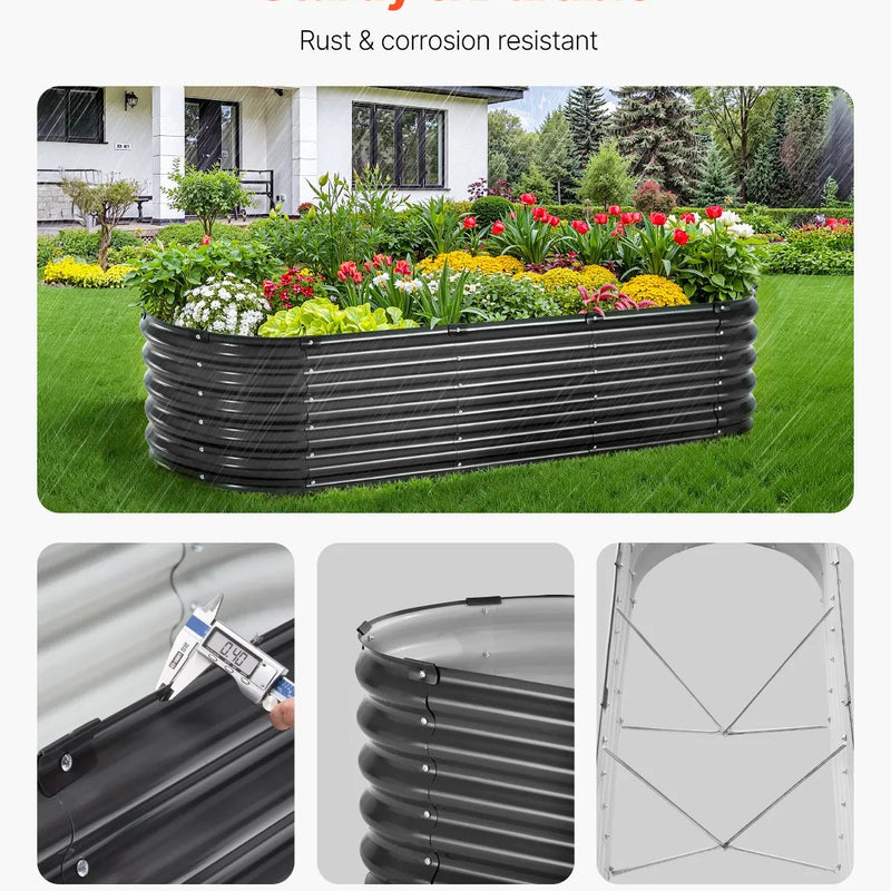 Metāla paaugstinātā dārza dobe 199 × 60 × 43 cm cinkota stādīšanas kaste tumši pelēka