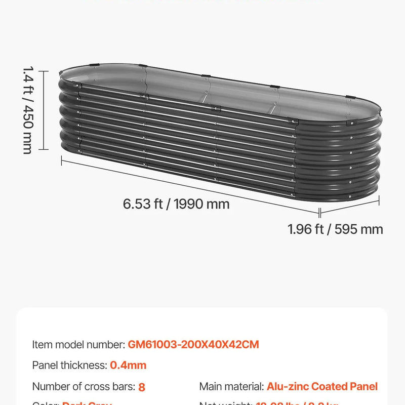 Metāla paaugstinātā dārza dobe 199 × 60 × 43 cm cinkota stādīšanas kaste tumši pelēka