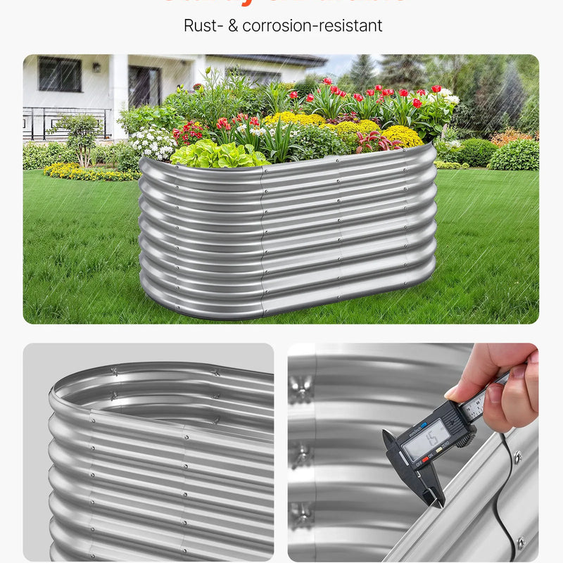 VEVOR Metāla paaugstinātā dārza dobe 1,2 × 0,6 × 0,6 m, ovāla āra cinkota stādīšanas kaste ar atvērtu pamatni, liela paaugstinātā dobe dārzeņu, ziedu un sukulentu audzēšanai, cinkota krāsa