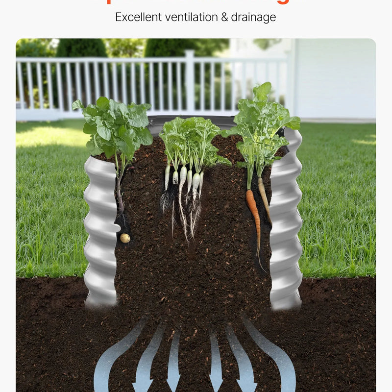 VEVOR Metāla paaugstinātā dārza dobe 1,2 × 0,6 × 0,6 m, ovāla āra cinkota stādīšanas kaste ar atvērtu pamatni, liela paaugstinātā dobe dārzeņu, ziedu un sukulentu audzēšanai, cinkota krāsa