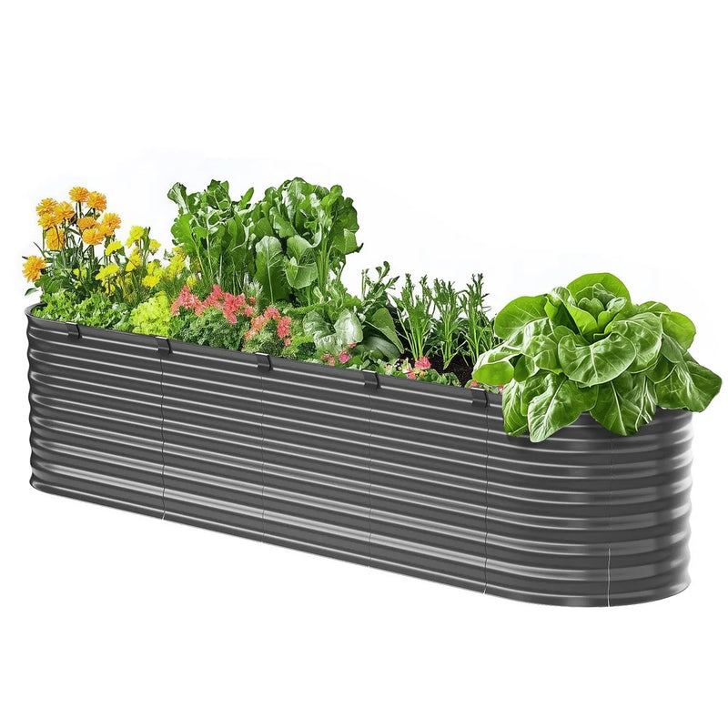 Metāla paaugstinātā dārza dobe 244 × 61 × 61 cm āra cinkota stādīšanas kaste tumši pelēka