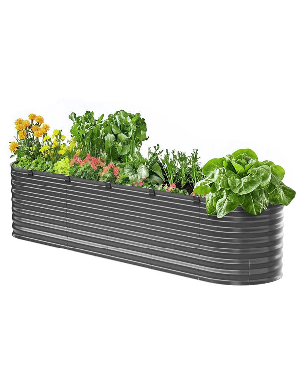 Metāla paaugstinātā dārza dobe 244 × 61 × 61 cm āra cinkota stādīšanas kaste tumši pelēka