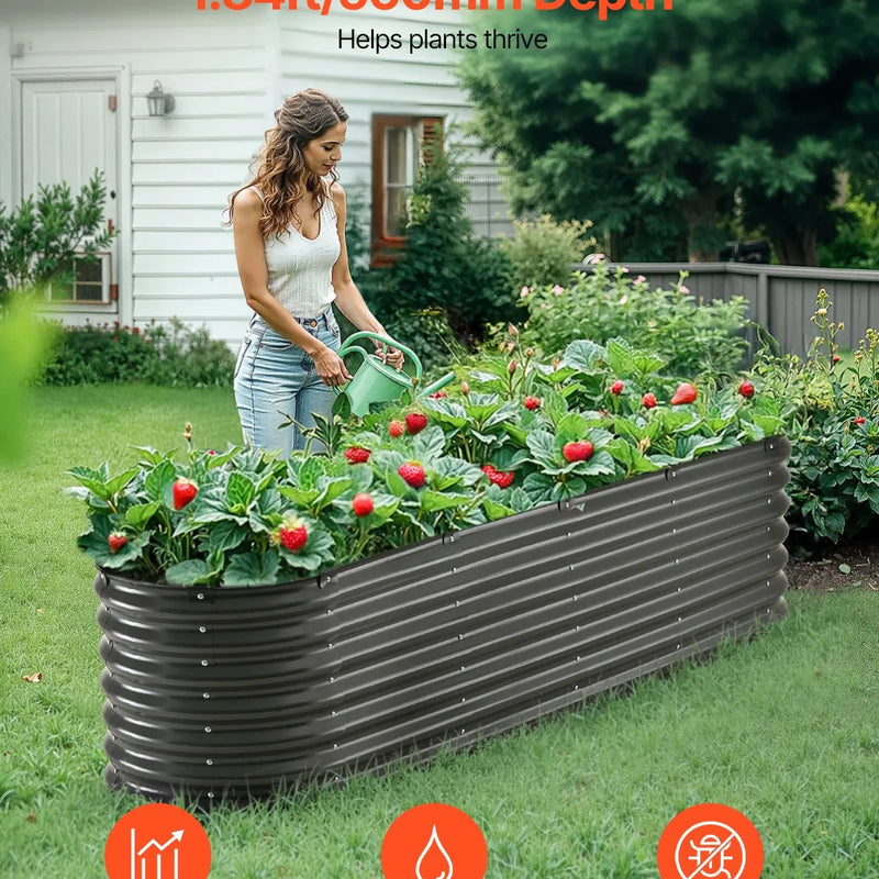 Metāla paaugstinātā dārza dobe 244 × 61 × 61 cm āra cinkota stādīšanas kaste tumši pelēka