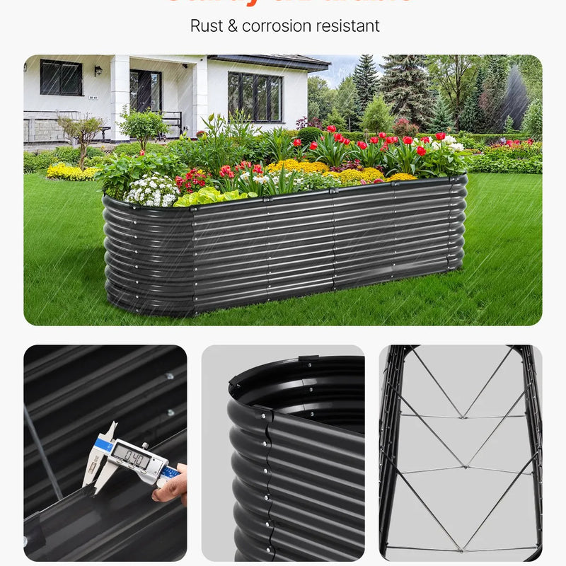 Metāla paaugstinātā dārza dobe 244 × 61 × 61 cm āra cinkota stādīšanas kaste tumši pelēka