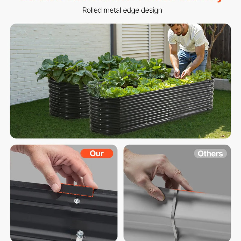 Metāla paaugstinātā dārza dobe 244 × 61 × 61 cm āra cinkota stādīšanas kaste tumši pelēka