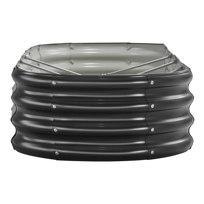 VEVOR metāla paaugstinātā dārza dobe 2,4 × 0,6 × 0,3 m, ovāla cinkota āra stādīšanas kaste ar atvērtu apakšu, liela dobe dārzeņu, ziedu, garšaugu un sukulentu audzēšanai, tumši pelēka