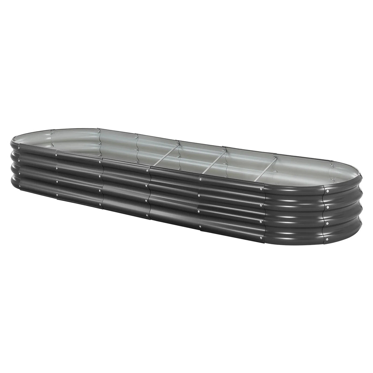VEVOR metāla paaugstinātā dārza dobe 2,4 × 0,6 × 0,3 m, ovāla cinkota āra stādīšanas kaste ar atvērtu apakšu, liela dobe dārzeņu, ziedu, garšaugu un sukulentu audzēšanai, tumši pelēka - ZEMLETES.LV