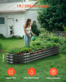 VEVOR metāla paaugstinātā dārza dobe 2,4 × 0,6 × 0,3 m, ovāla cinkota āra stādīšanas kaste ar atvērtu apakšu, liela dobe dārzeņu, ziedu, garšaugu un sukulentu audzēšanai, tumši pelēka