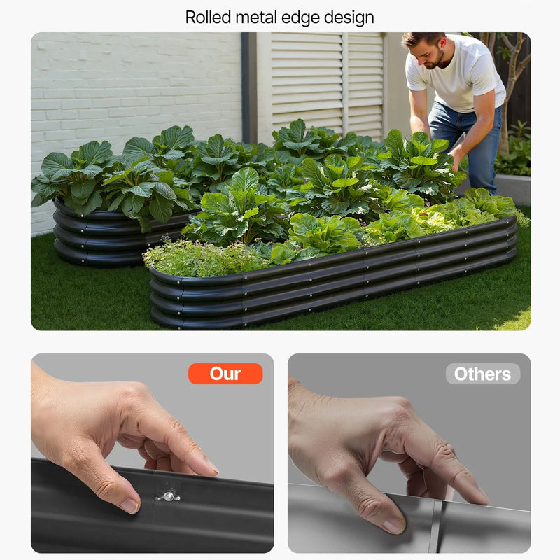 VEVOR metāla paaugstinātā dārza dobe 2,4 × 0,6 × 0,3 m, ovāla cinkota āra stādīšanas kaste ar atvērtu apakšu, liela dobe dārzeņu, ziedu, garšaugu un sukulentu audzēšanai, tumši pelēka