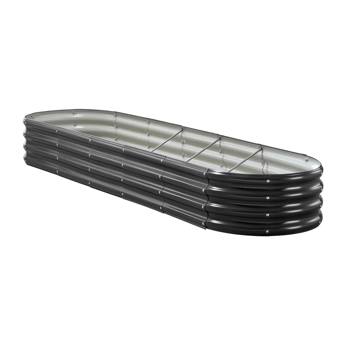 VEVOR metāla paaugstinātā dārza dobe 2,4 × 0,6 × 0,3 m, ovāla cinkota āra stādīšanas kaste ar atvērtu apakšu, liela dobe dārzeņu, ziedu, garšaugu un sukulentu audzēšanai, tumši pelēka - ZEMLETES.LV