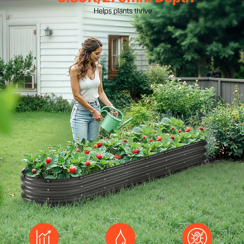 Metāla paaugstinātā dārza dobe 244 × 61 × 30 cm āra cinkota stādīšanas kaste tumši pelēka