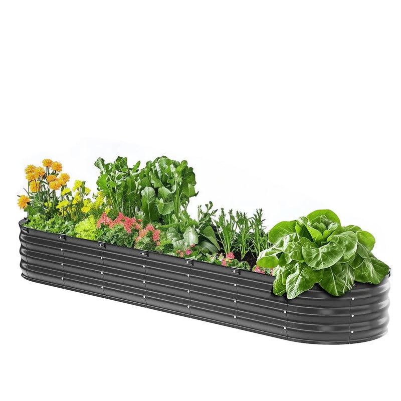 Metāla paaugstinātā dārza dobe 244 × 61 × 30 cm āra cinkota stādīšanas kaste tumši pelēka