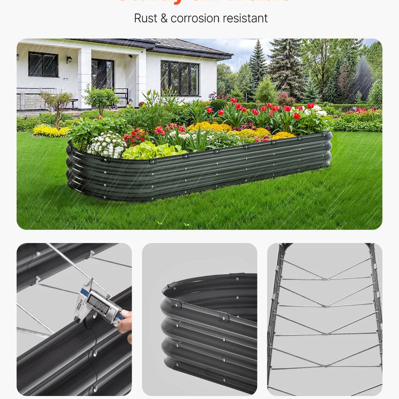 Metāla paaugstinātā dārza dobe 244 × 61 × 30 cm āra cinkota stādīšanas kaste tumši pelēka