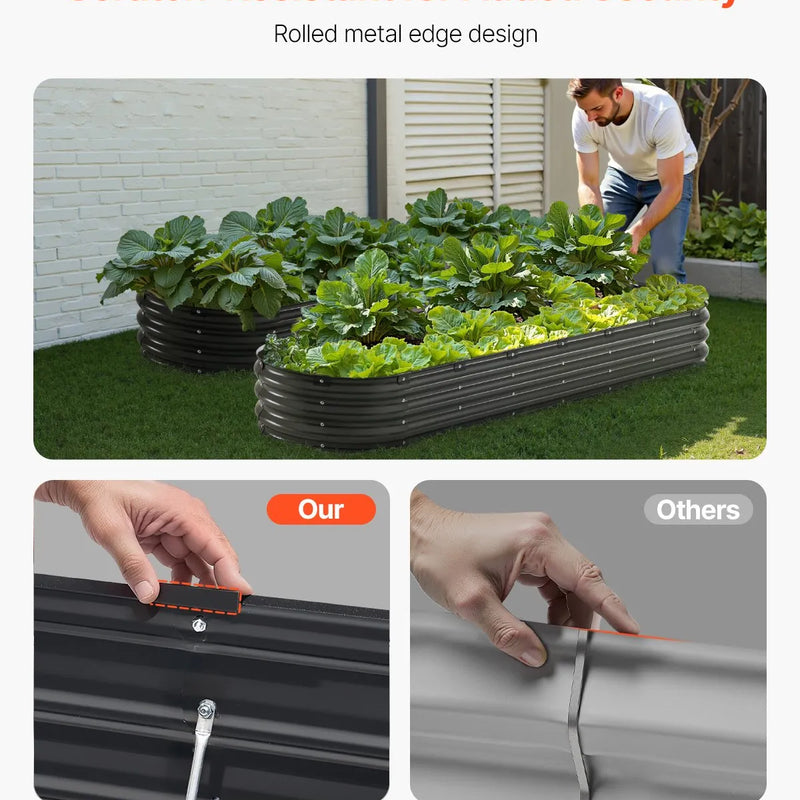 Metāla paaugstinātā dārza dobe 244 × 61 × 30 cm āra cinkota stādīšanas kaste tumši pelēka