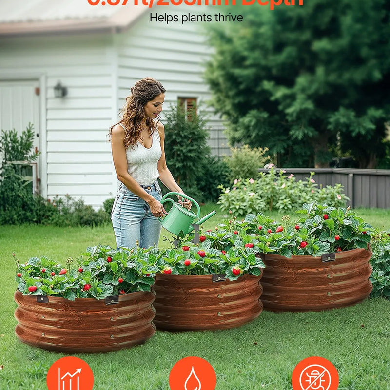 Metāla paaugstinātā dārza dobe 61 × 30 см 3 gab. āra cinkotas stādīšanas kastes ar koka tekstūru