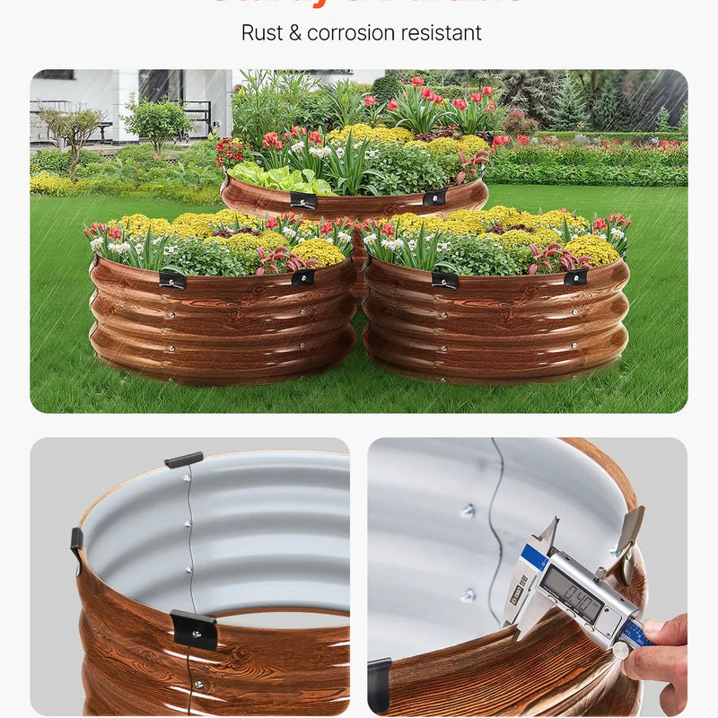 Metāla paaugstinātā dārza dobe 61 × 30 см 3 gab. āra cinkotas stādīšanas kastes ar koka tekstūru