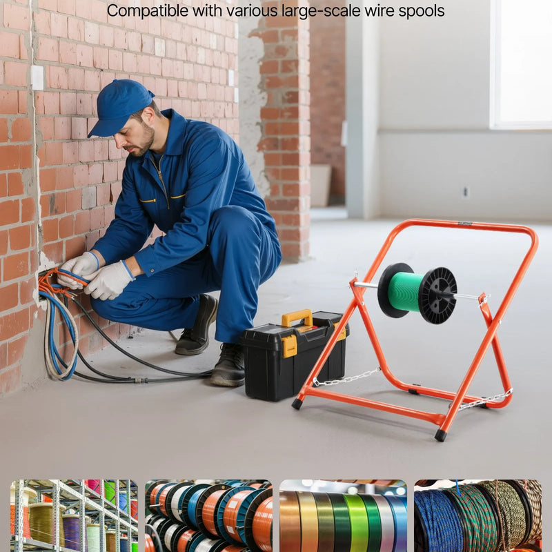 Salokāms vadu ruļļļu statīvs - izturīgs kabeļu turētājs rūpnieciskai elektroinstalācijai