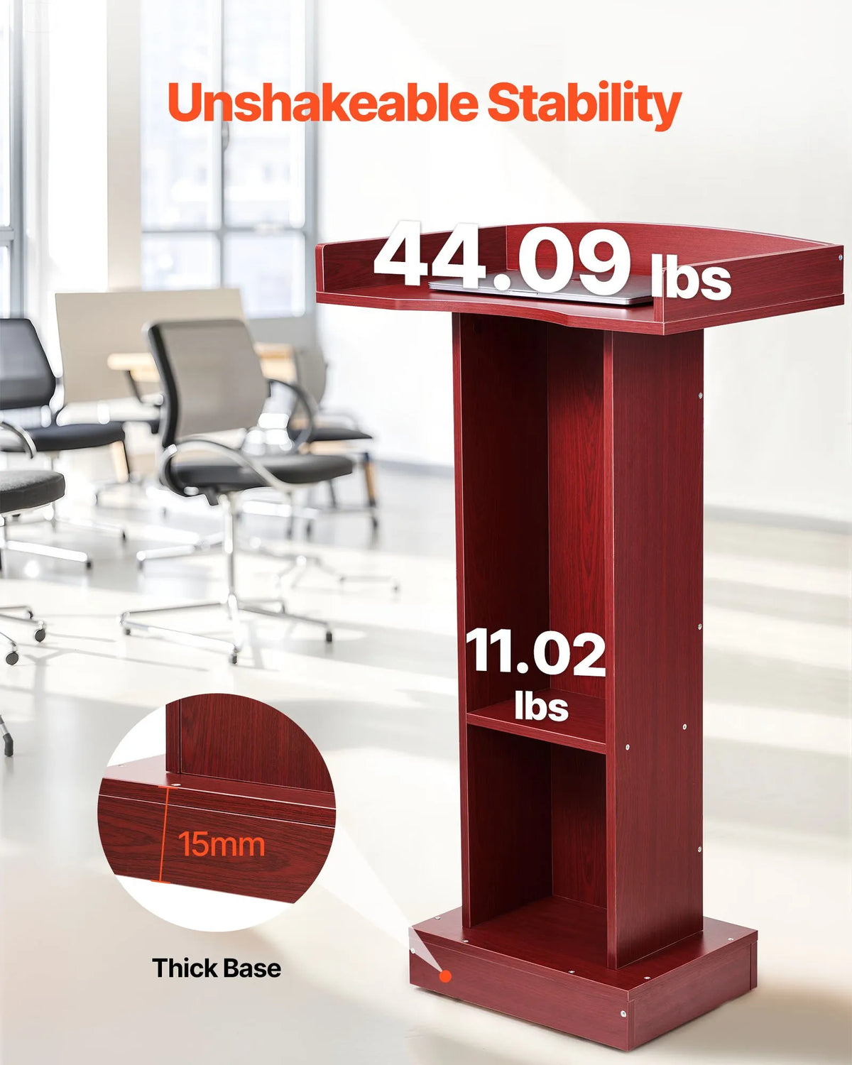VEVOR Wooden Lectern, 104 cm, with Wide Reading Surface, Storage Shelf and Edge Guard