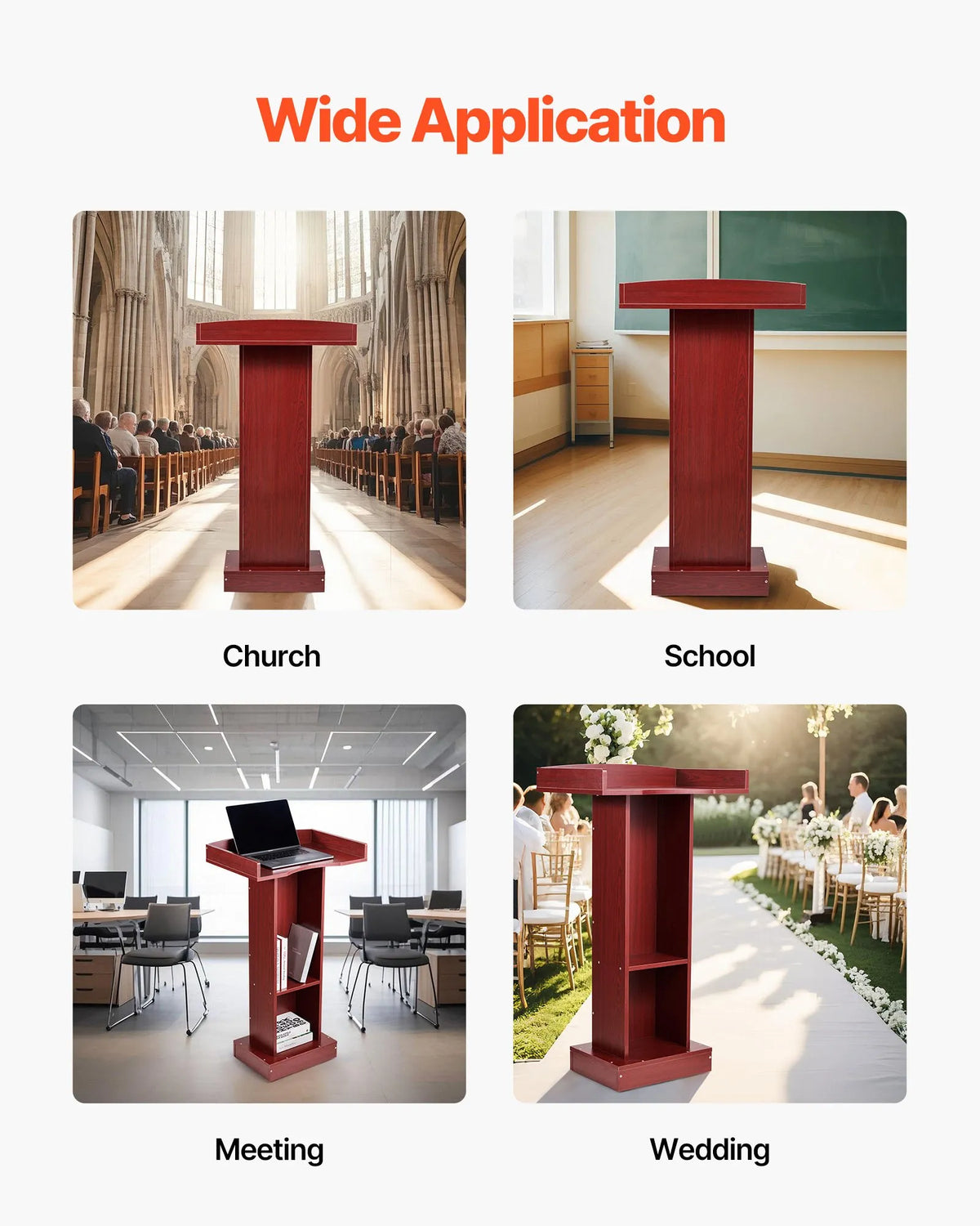 VEVOR Wooden Lectern, 104 cm, with Wide Reading Surface, Storage Shelf and Edge Guard