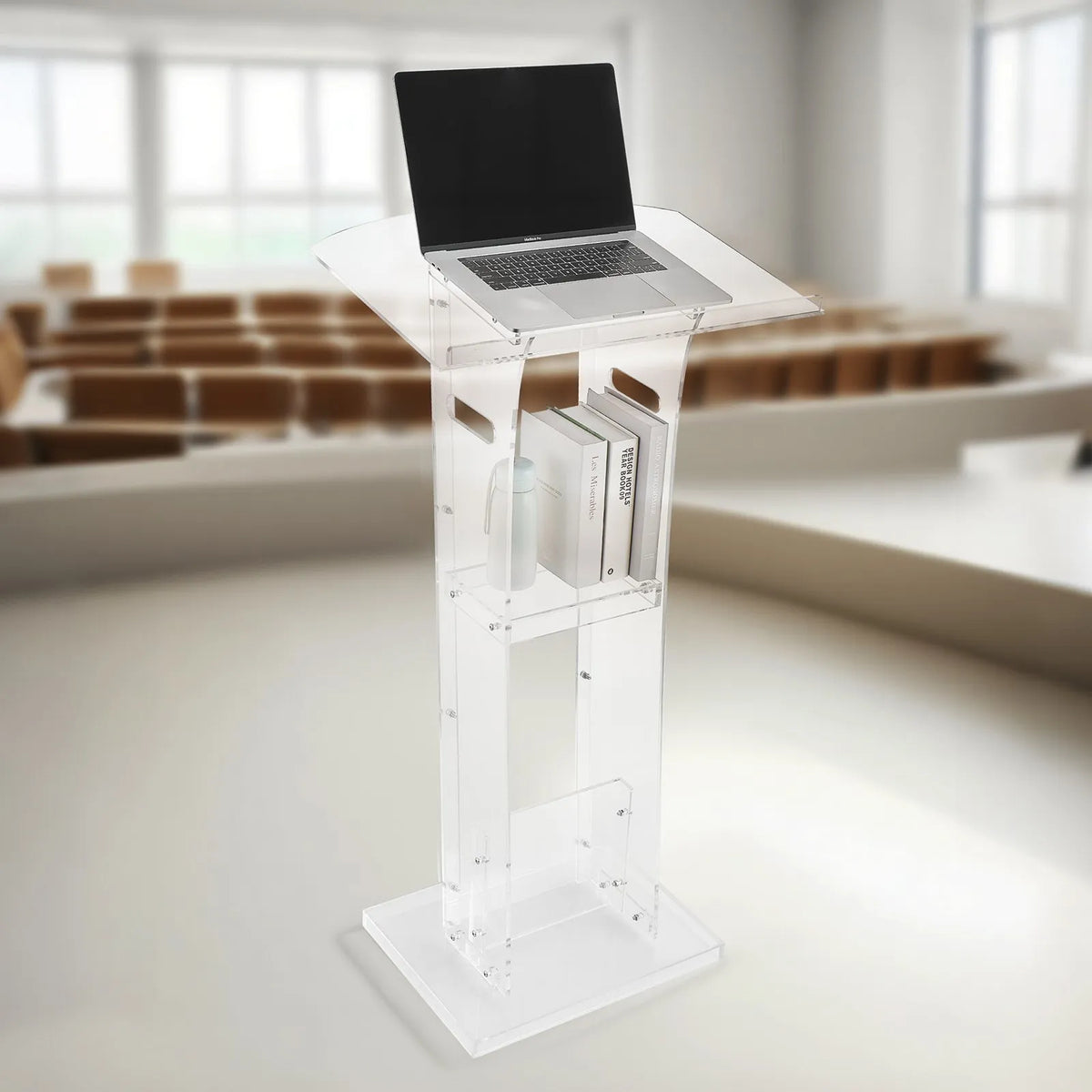 VEVOR Acrylic Lectern, 110 cm, Portable, with Wide Reading Surface, Storage Shelf and Book Holder
