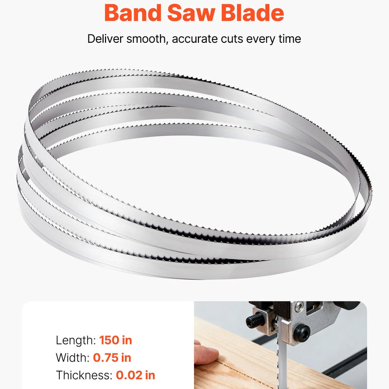 VEVOR lentzāģa asmens 3810 mm, 4 TPI, no SK5 augstas izturības oglekļa tērauda ar rūdītiem 18 HRC asiem zobiem, 19 mm platums, rezerves asmens kokapstrādes lentzāģiem, 1 gab.