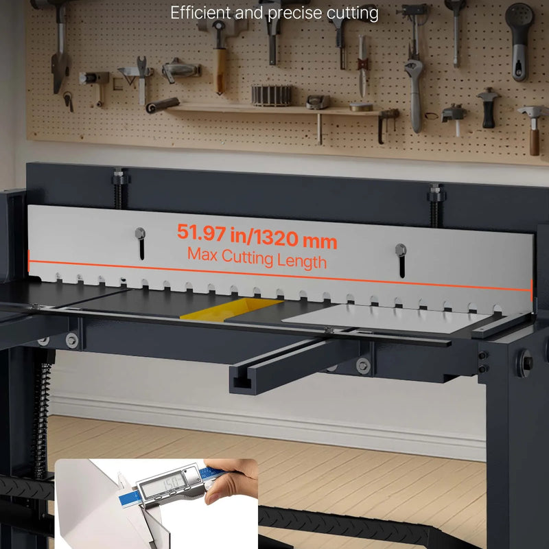 VEVOR pedāļa lokšņu metāla šķēres, griešanas platums 1320 mm, manuālas grīdas šķēres ar masīva tērauda rāmi, regulējama asmeņu atstarpe, materiāla atdures, kājas pedāļa vadība tērauda, vara, armatūras un alumīnija griešanai