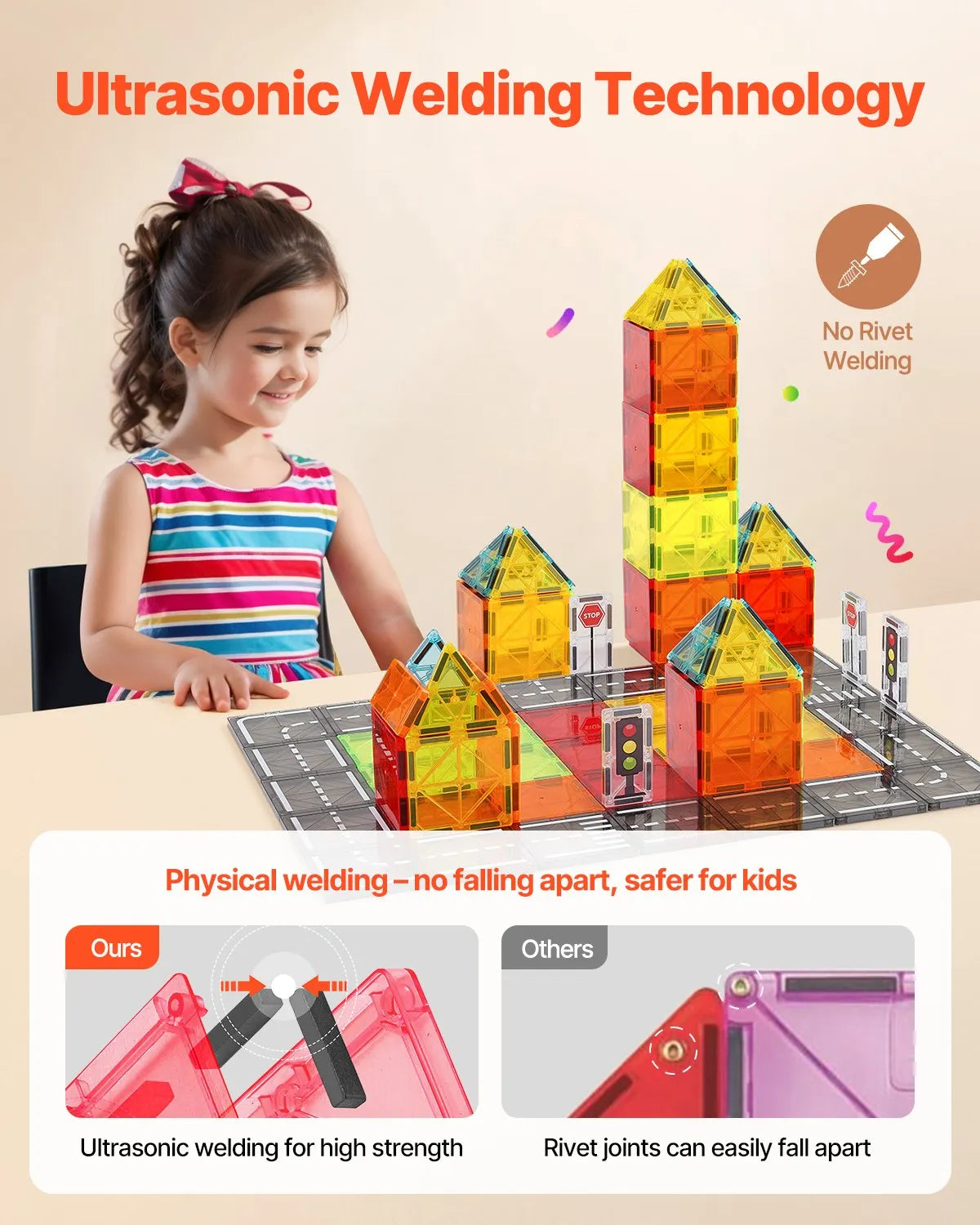 VEVOR Magnetic Tiles 56 Pieces for Road and City Building with Storage Bag, from 3 Years