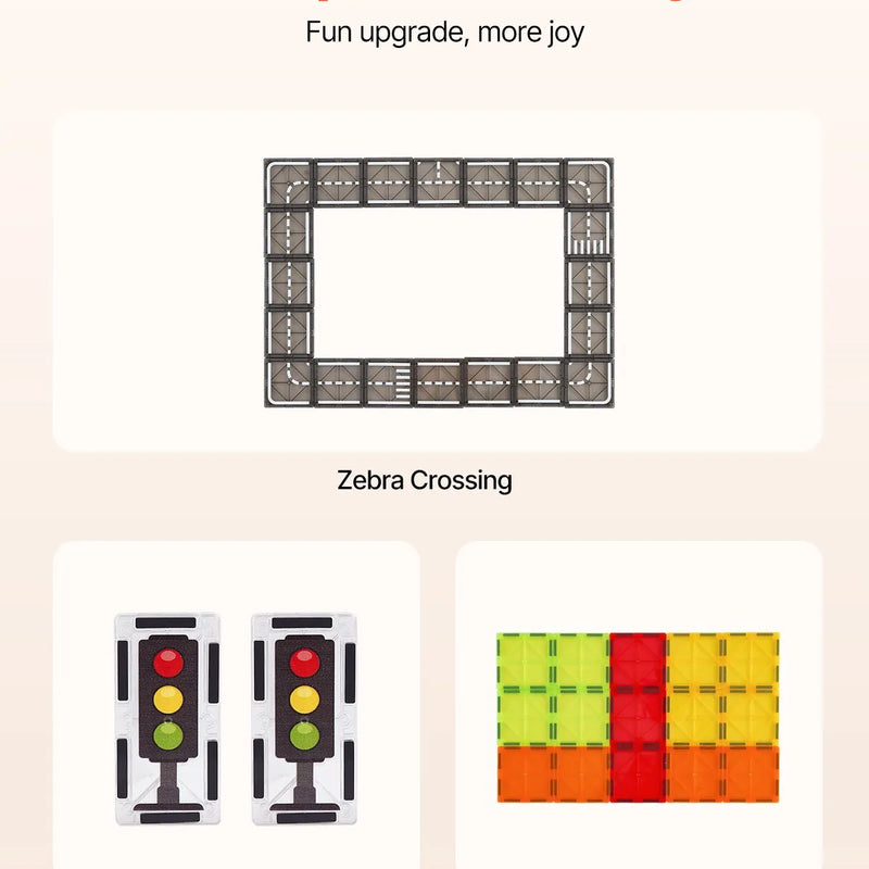 VEVOR magnētisko flīžu komplekts, 56 gab., ceļu un pilsētas būves magnētiskie kluči bērniem; STEM sensorā izglītojošā rotaļlieta ar uzglabāšanas somu bērniem no 3 gadu vecuma