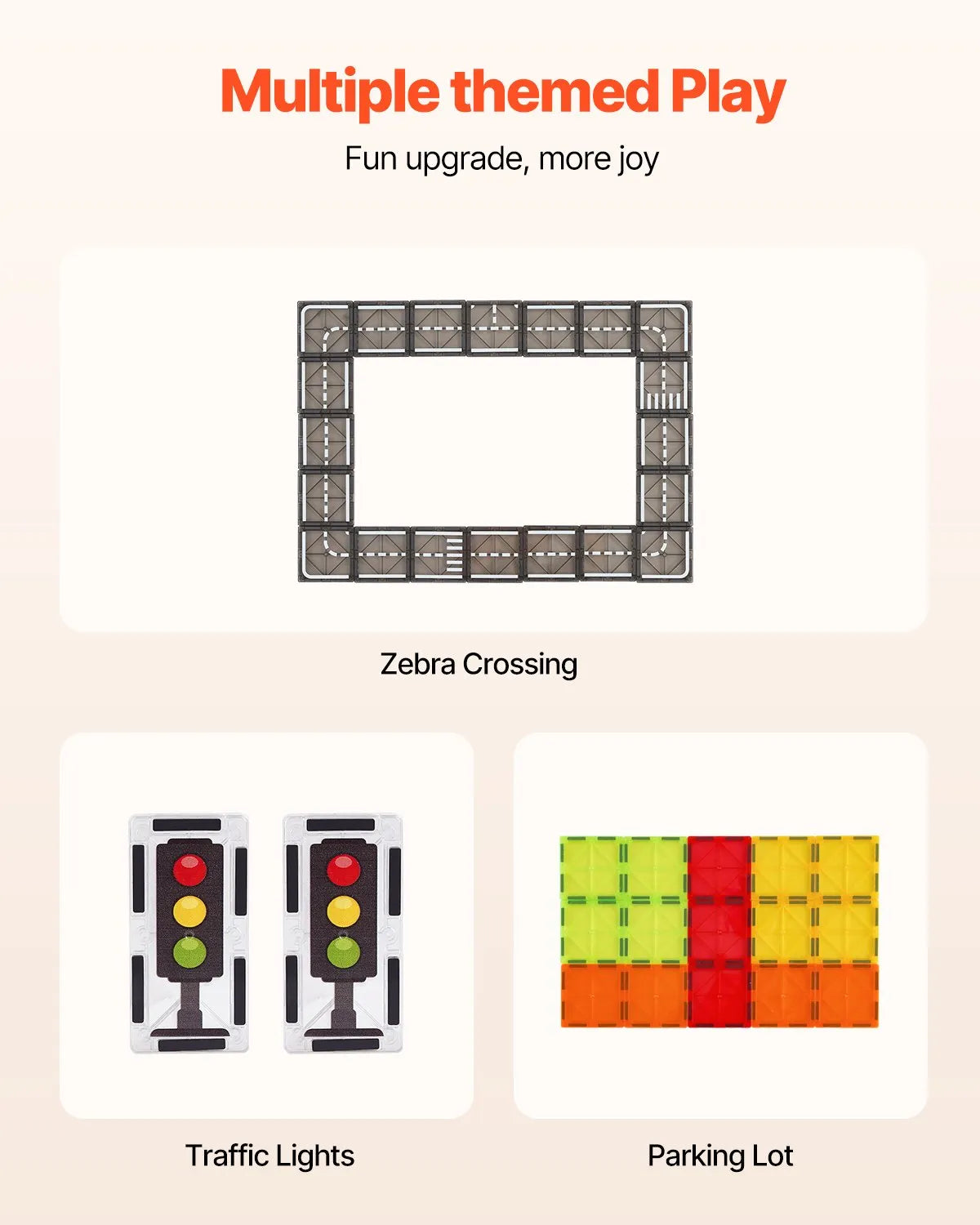 VEVOR Magnetic Tiles 56 Pieces for Road and City Building with Storage Bag, from 3 Years