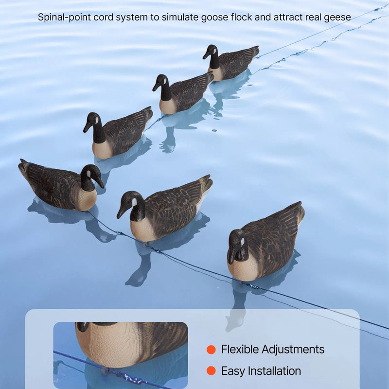 Kanādas zosu mānekļi āra lietošanai, 6 gab., izturīgi plastmasas peldmānekļi ar īpaši reālistisku krāsojumu, piemēroti ūdensputnu medībām, dīķiem, ezeriem vai dārza dekorēšanai, viegli pārnēsājami un lietojami