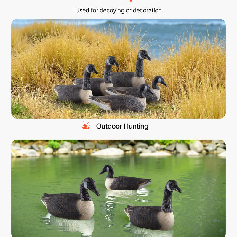 Kanādas zosu mānekļi āra lietošanai, 6 gab., izturīgi plastmasas peldmānekļi ar īpaši reālistisku krāsojumu, piemēroti ūdensputnu medībām, dīķiem, ezeriem vai dārza dekorēšanai, viegli pārnēsājami un lietojami