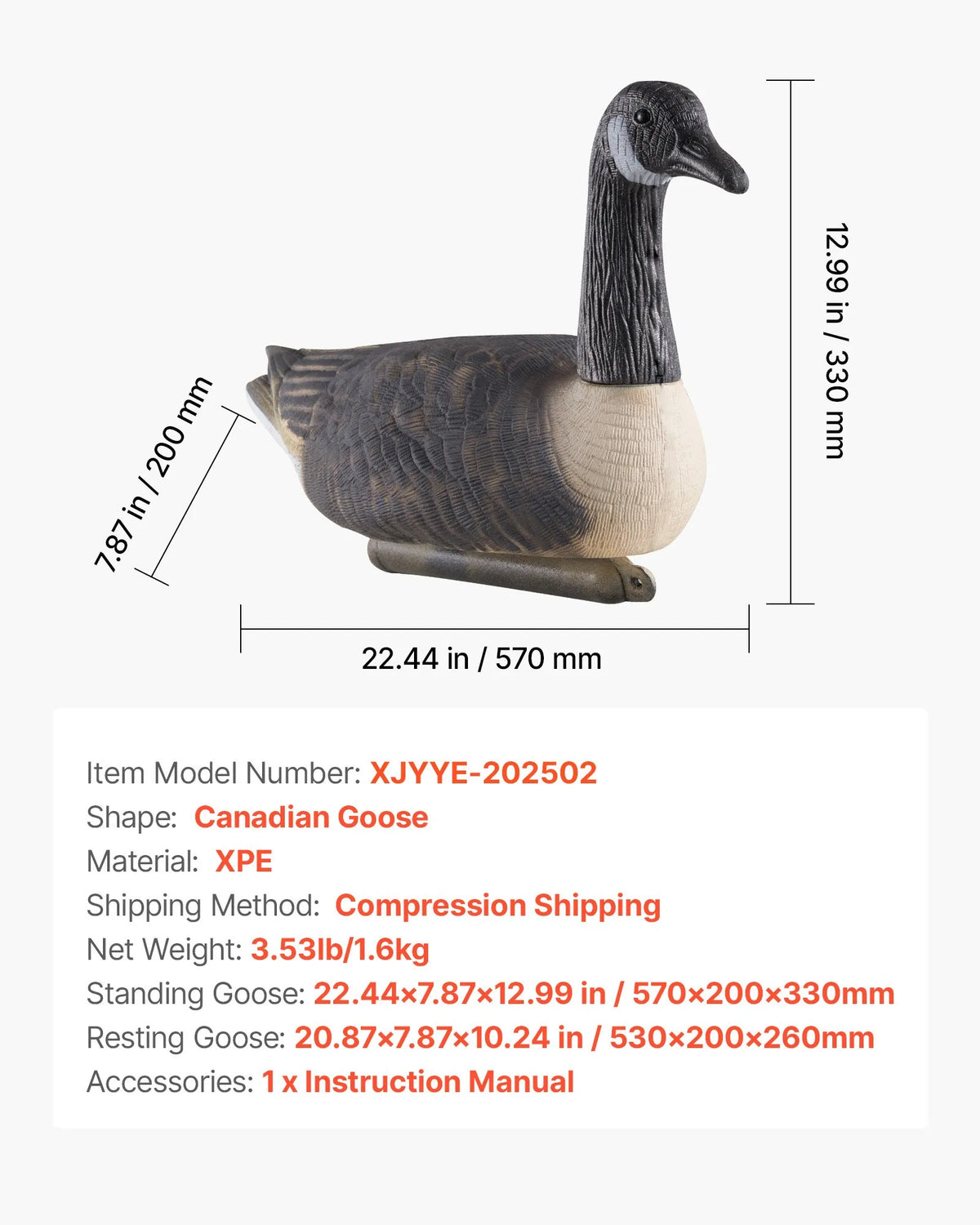 Canada Goose Decoys for Outdoor Use, 6 Pieces, Durable Plastic Swimming Decoys with Highly Realistic Colouring, Suitable for Waterfowl Hunting, Ponds, Lakes or Garden Decoration, Lightweight and Easy to Use