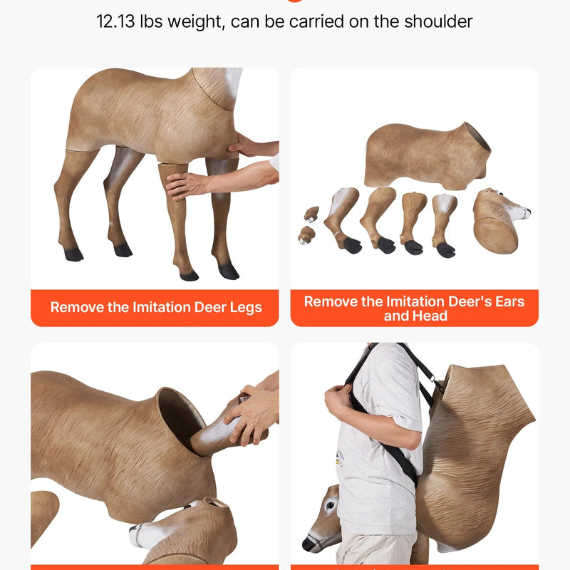 Brieža māneklis medībām, izturīgs HDPE briedes makets ar salokāmām kājām, reālistisks dizains, viegli pārnēsājams un uzstādāms, piemērots dārza un pagalma dekorēšanai (1 gab.)